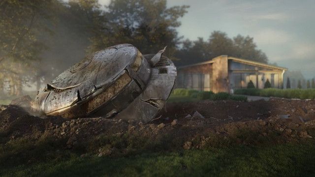 宇宙船が地球の郊外に不時着するシーン