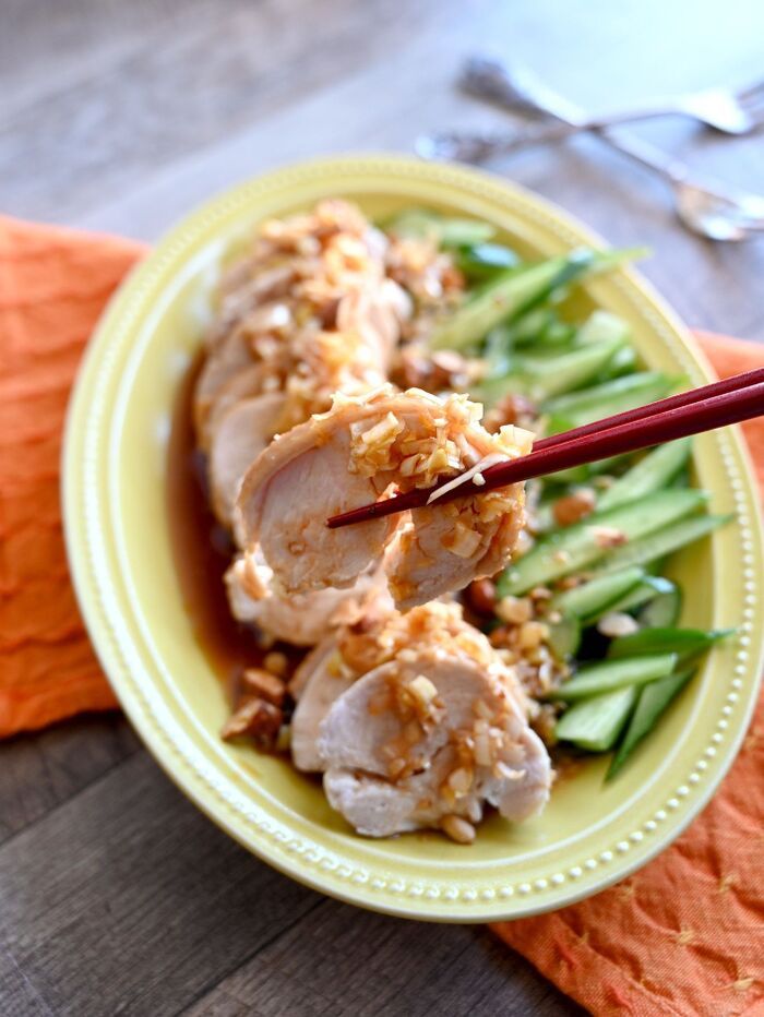 レンチン15分で鶏むね肉がしっとりジューシー♪『よだれ鶏風チャーシュー』の簡単レシピ