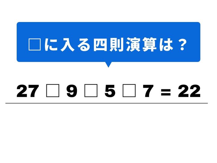 4つの数字を組み合わせて「22」を導き出しましょう！一見すると数字の並びに迷うかもしれませんが、最初の計算で数字を小さくするのがコツ。1分以内の正解を目指して、パズルを解くようなワクワク感を楽しみましょう。