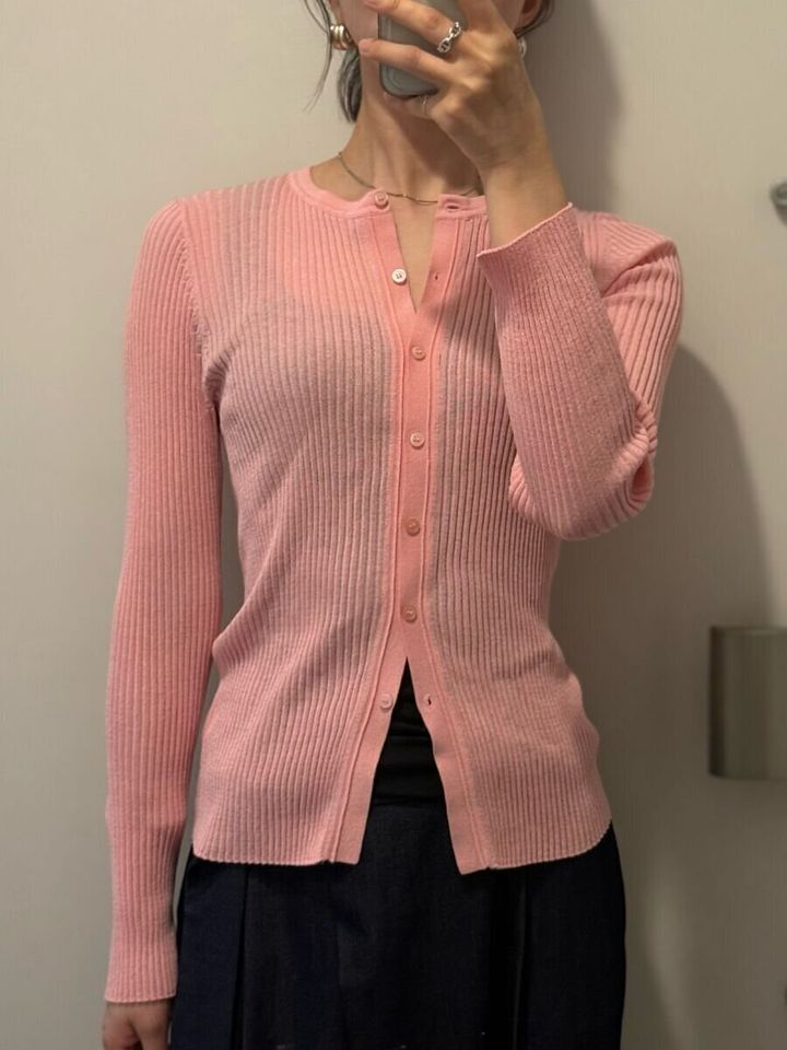 GU シアーリブカーディガン ピンク 正面