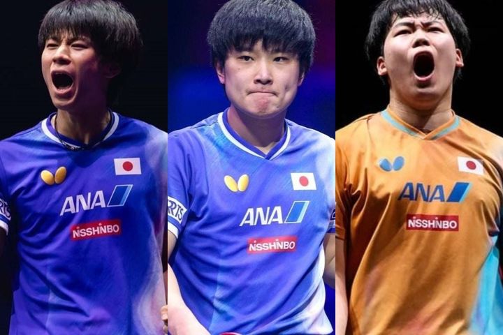 戸上隼輔（左から）、張本智和、松島輝空（C）WTT