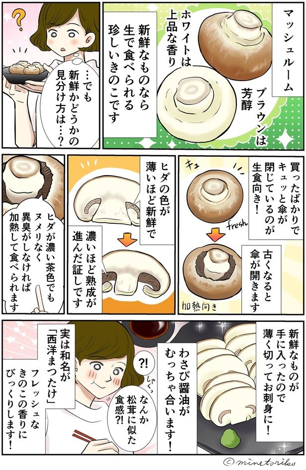 マッシュルーが新鮮かどうかの見分け方は…？ （C）峯鳥子