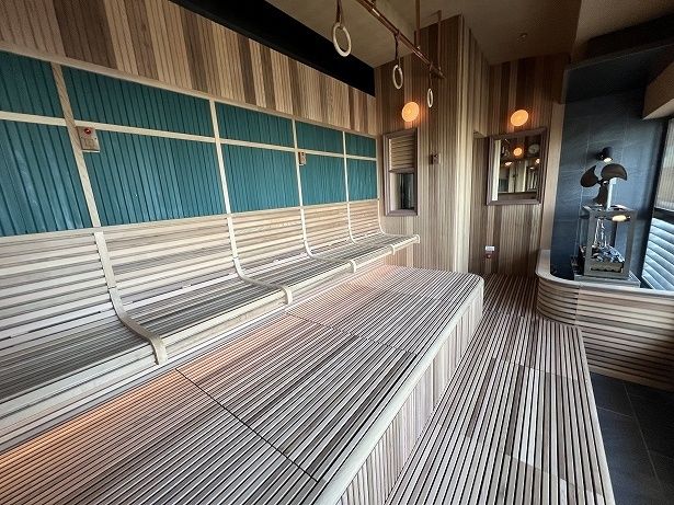 ひな壇状になっているが、一番上の座面はトラムのようで、上には吊り革も設置