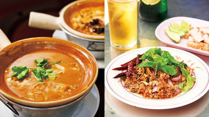 バンコク〈ホック・シャーク・フィンズ〉フカヒレスープ、アワビご飯、〈ラープ・ペット・ヤソートーン〉ラープペットヤーン