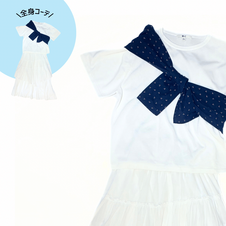 ユニクロのさくらんぼ柄（NAVY）のポインテールカーディガンを使ったコーデ