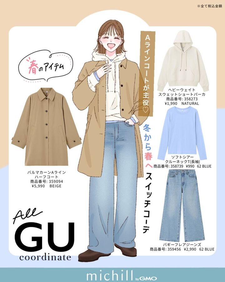 2026春上下guベージュコートコーデ