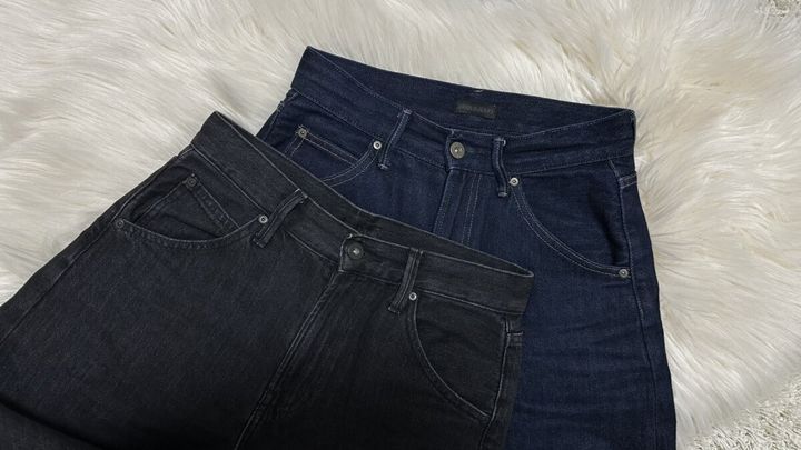 ユニクロ バギーカーブジーンズ ダークグレー×ネイビー