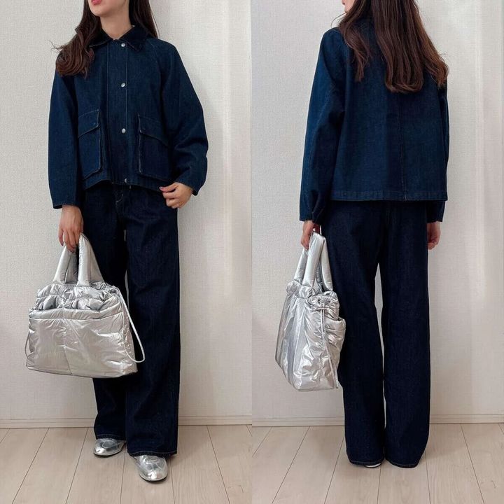 ユニクロユーティリティショートジャケットデニムセットアップ風コーデ