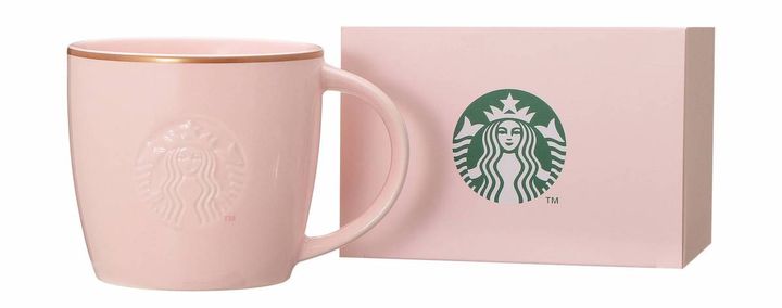 「ギフトボックス入りロゴマグピンクベージュゴールドリム」355ml 2600円