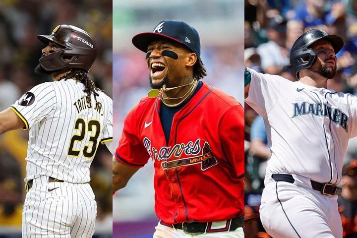 左からフェルナンド・タティスJr.、ロナルド・アクーニャJr.、カル・ローリー（C）Getty Images