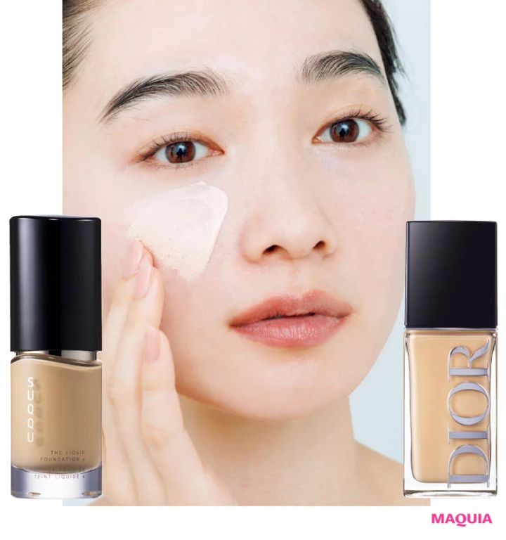 【多幸感メイクにおすすめのファンデーション2選】ハリツヤ系ファンデを“逆三角形おにぎり”ゾーンに乗せて！