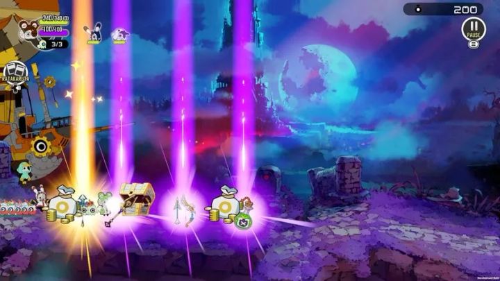 『ラタタン』のステージ攻略やバトル演出を示すゲーム画面