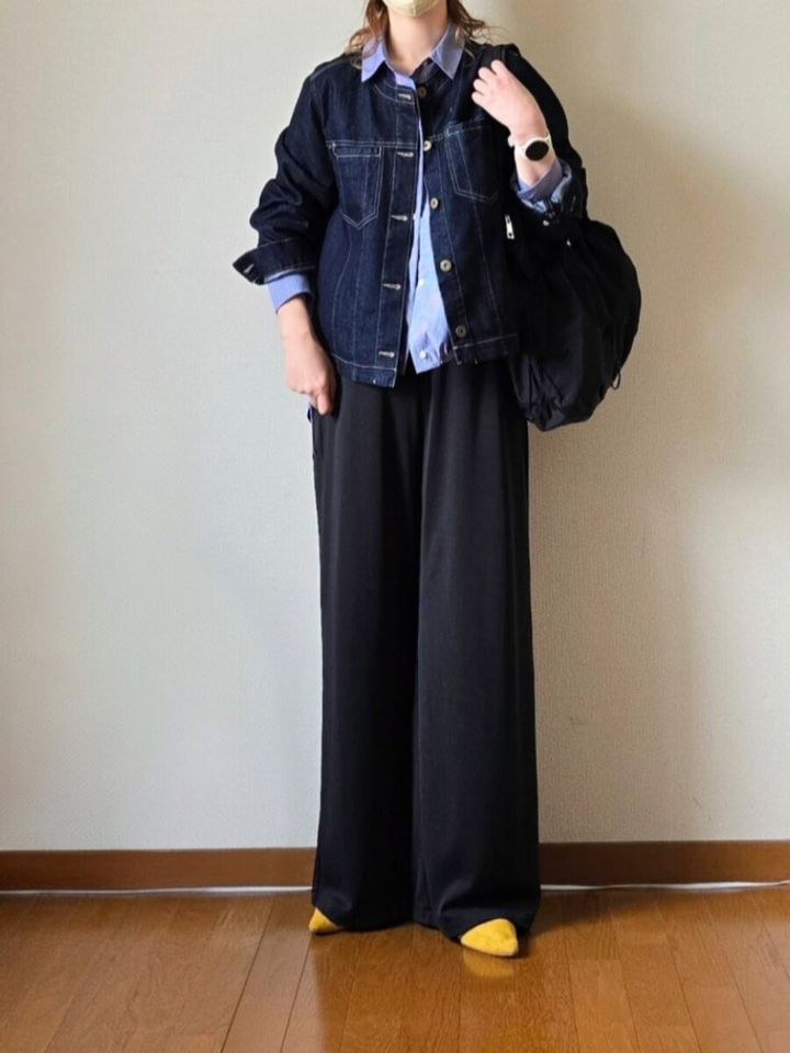 黒ワイドパンツコーデ2