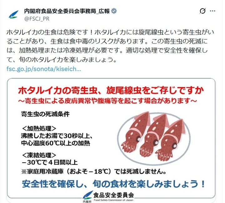 内閣府食品安全委員会事務局の公式Xアカウントより
