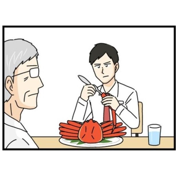 カニ料理に夢中な部下 画像提供：のぞみわたるさん