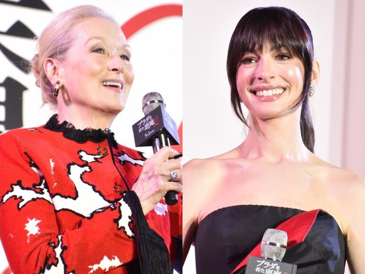 来日を果たした（左から）メリル・ストリープ、アン・ハサウェイ クランクイン！ width=