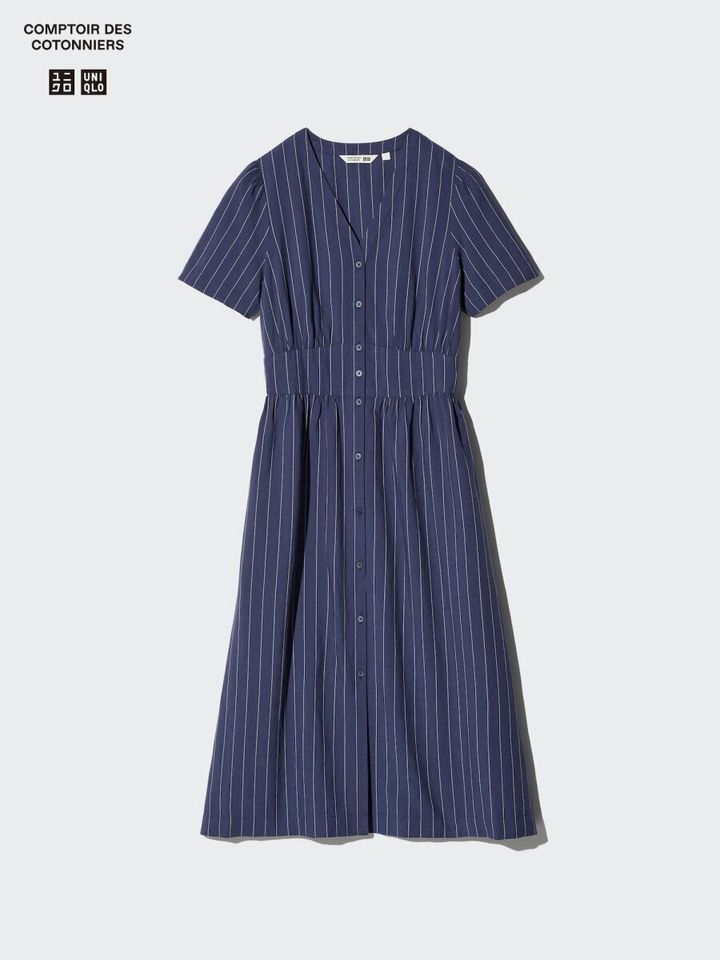 2026春夏ユニクロ大人女性コラボリネンブレンドVネックワンピース