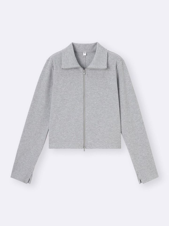 2026gu春大人女性おすすめグレーリブダブルジップカーディガン