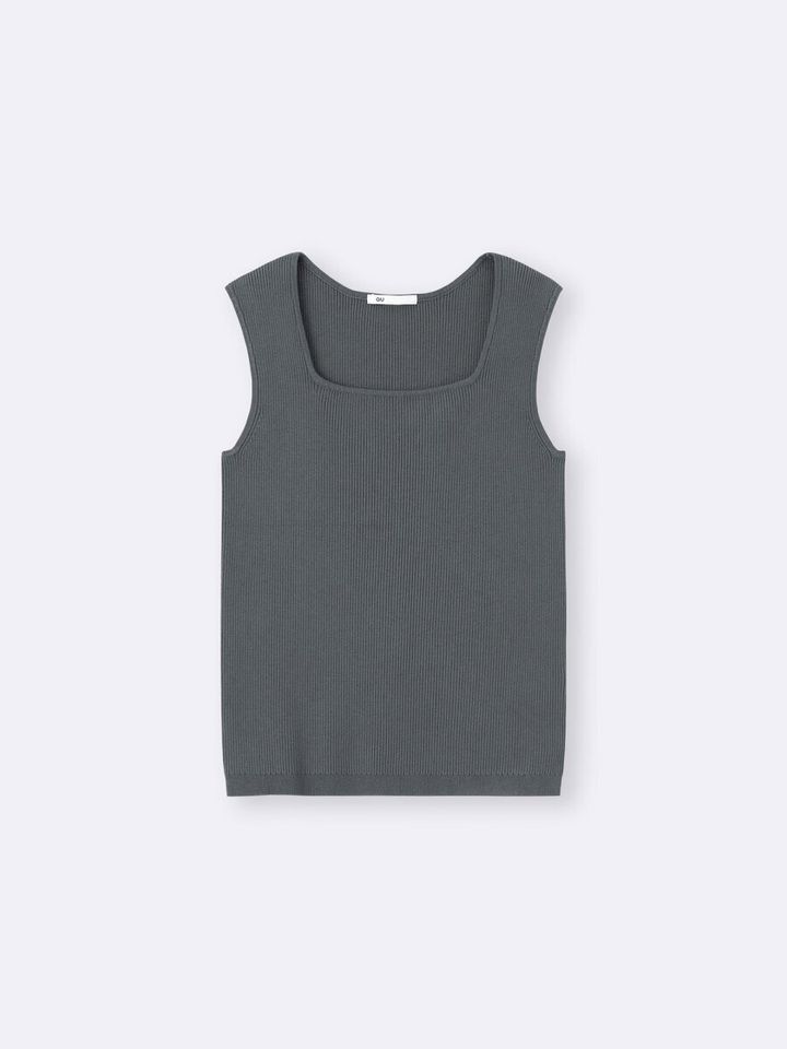 2026gu春大人女性おすすめグレーリブニットスクエアネックタンクトップ