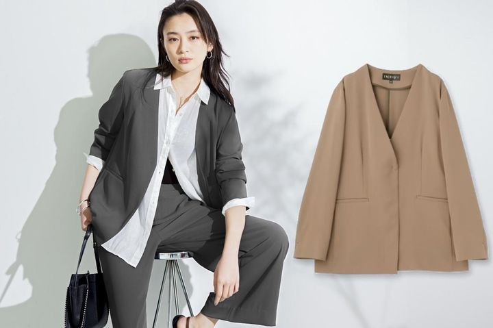 画像: ノーカラージャケット（チャコールグレー/モカブラウン）各¥19,800 出典：インディヴィ