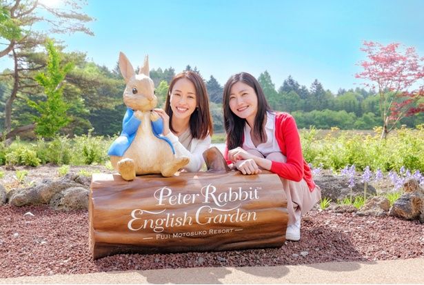 富士本栖湖リゾートの入り口で出迎えてくれるピーターラビット像。記念撮影にぴったり
