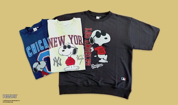 ジョー・クール×チームロゴの半袖スウェット。ドジャース、ヤンキース、カブスの3チーム展開