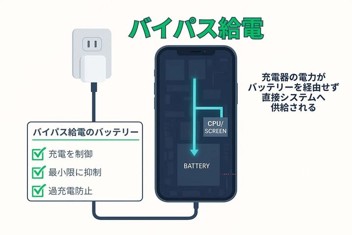 スマホのバイパス給電を解説している図