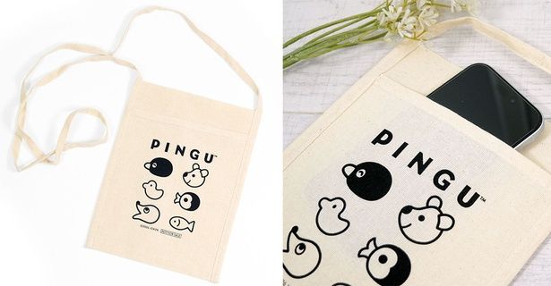 非売品のサコッシュはピングーの仲間たちが勢ぞろい。スマホがすっぽり入るサイズ感