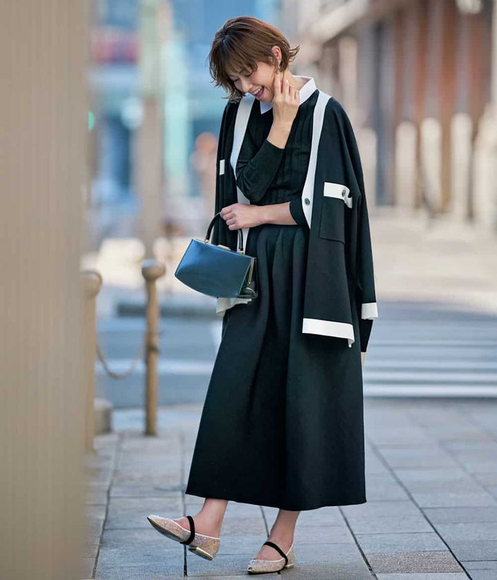 畑野ひろ子 カーディガン ポロニット スカート フラットシューズ コーデ