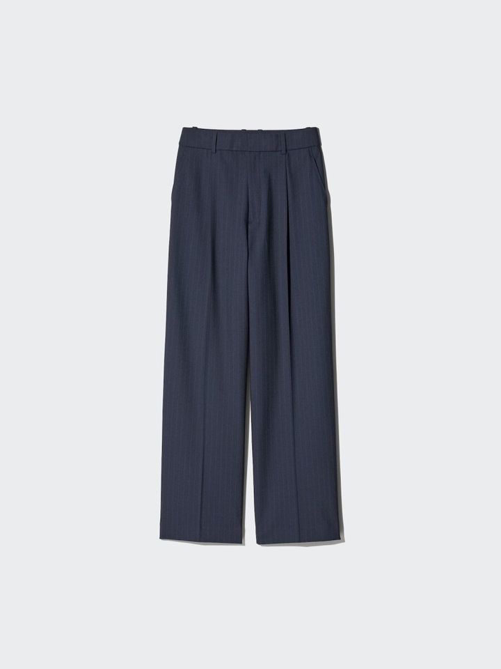 2026春ユニクロ大人女性おすすめタックワイドパンツストライプ