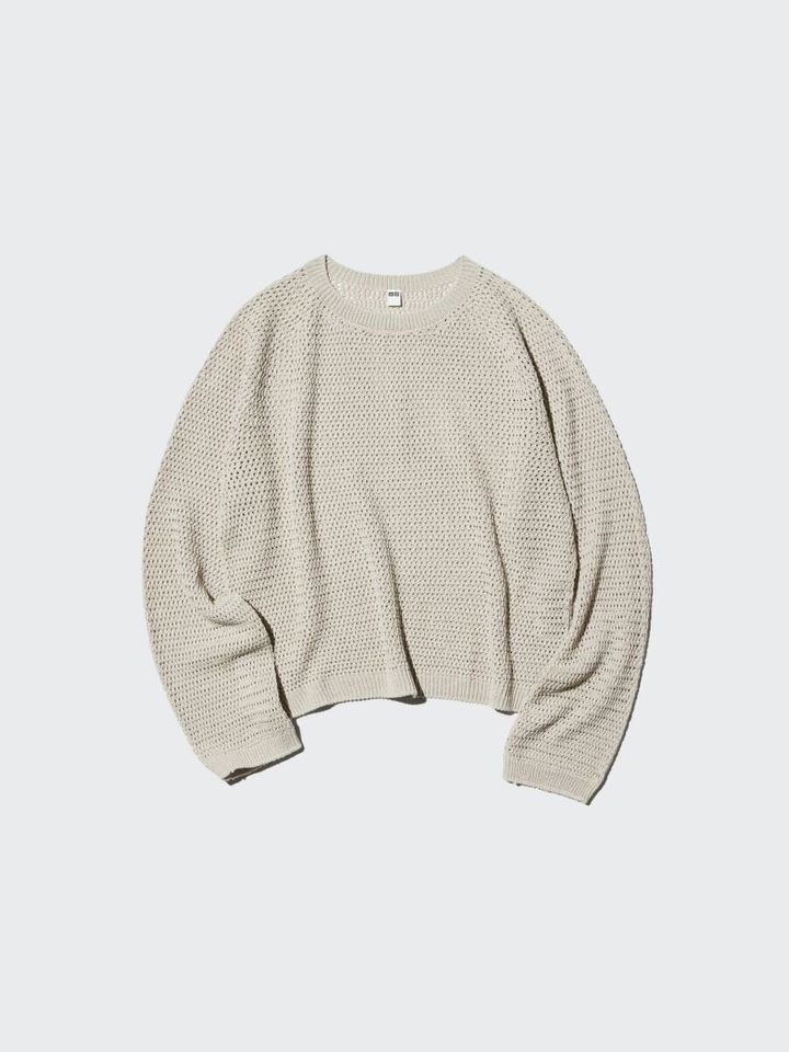 2026春ユニクロ大人女性おすすめ3Dメッシュクルーネックセーター