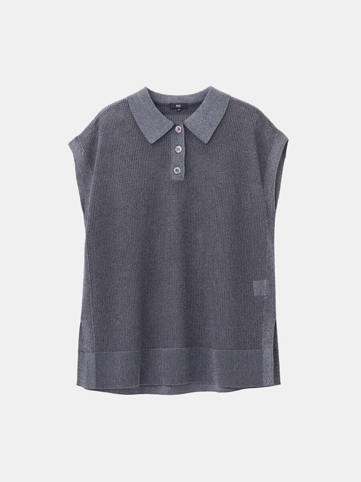 PLSTのラメメッシュノースリーブポロセーター