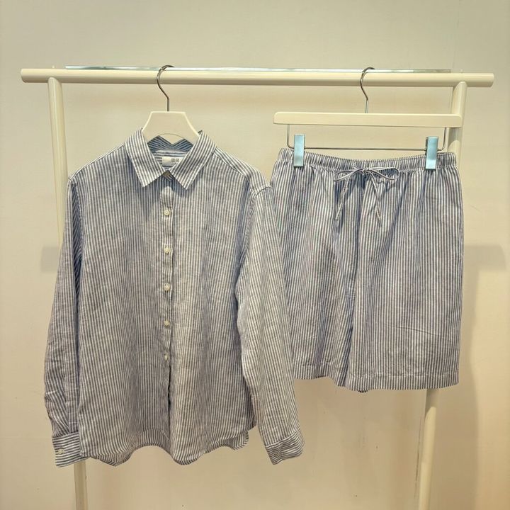 ユニクロ プレミアムリネンシャツ/ストライプ／リネンブレンドイージーショートパンツ