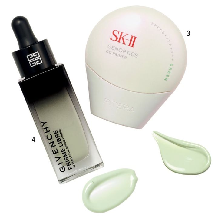 3.SK-II ジェノプティクス CCプライマー ミントグリーン SPF50＋・PA＋＋＋＋（SK-II） 4.プリズム・リーブル・ケア＆カラー・セラム・プライマー グリーン（パルファム ジバンシイ）