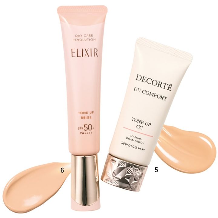 5.UV コンフォート トーンアップCC 02 SPF50＋・PA＋＋＋＋（コスメデコルテ） 6.エリクシール デーケアレボリューション トーンアップ BE ＋ ca SPF50＋・PA＋＋＋＋（エリクシール）