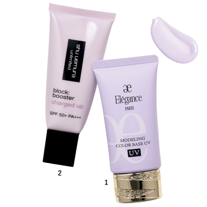 1.モデリング カラーベース UV LV660 SPF40・PA＋＋＋（エレガンス コスメティックス） 2.アンリミテッド ブロック:ブースター アドバンスト アイシー モーヴ SPF50＋・PA＋＋＋（シュウ ウエムラ）