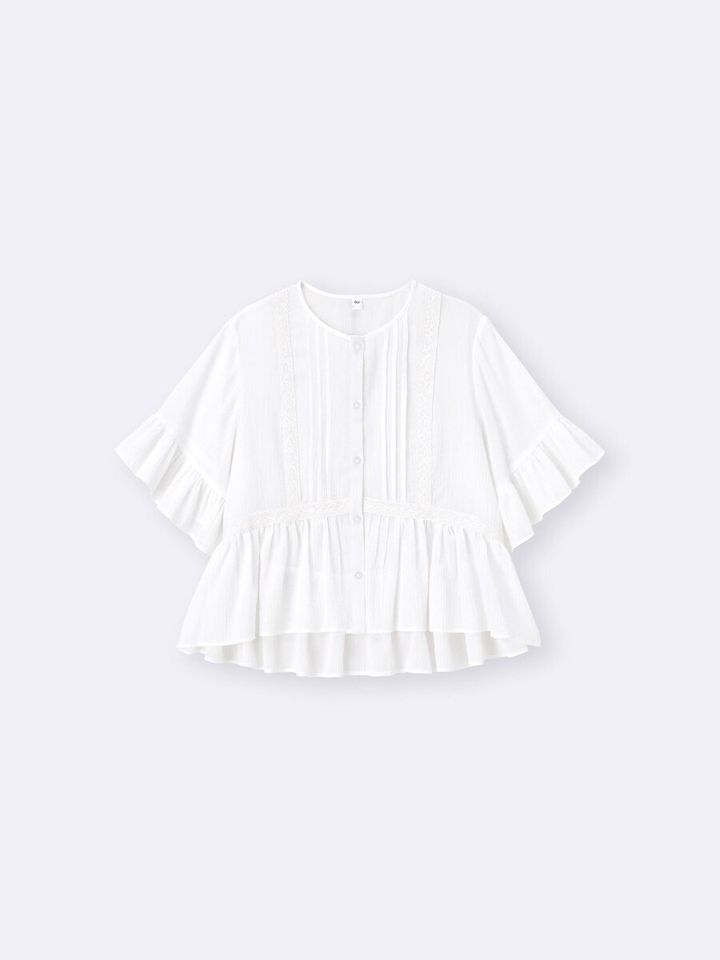 2026gu春大人女性おすすめ甘めレースフリルブラウス