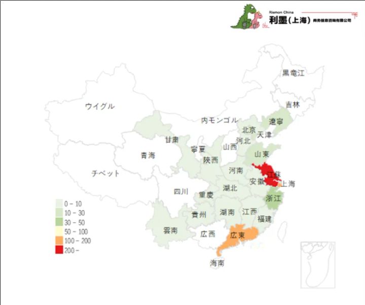 図2 中国日系電子工業の地域分布
