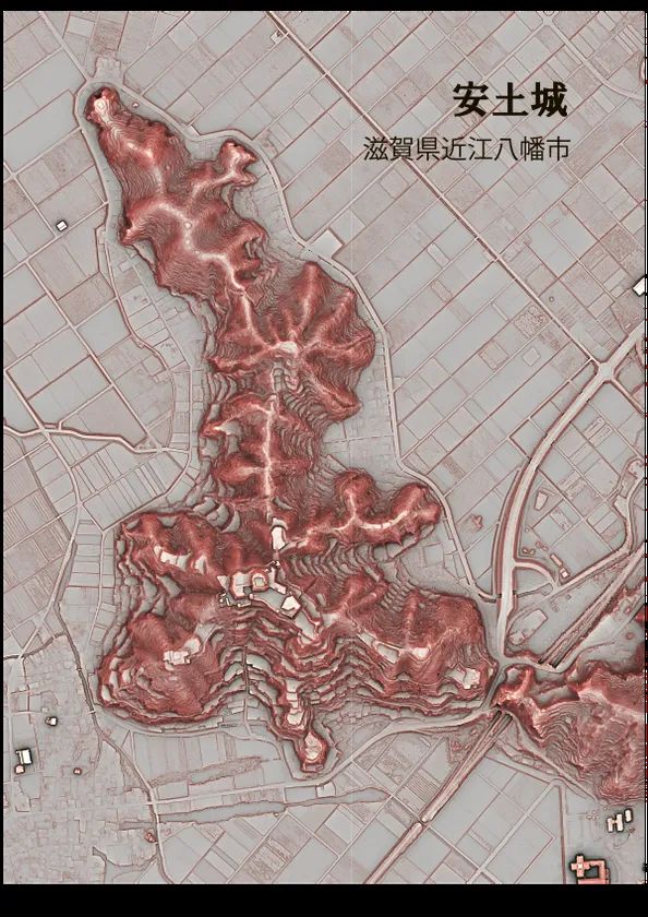 赤色立体地図 安土城