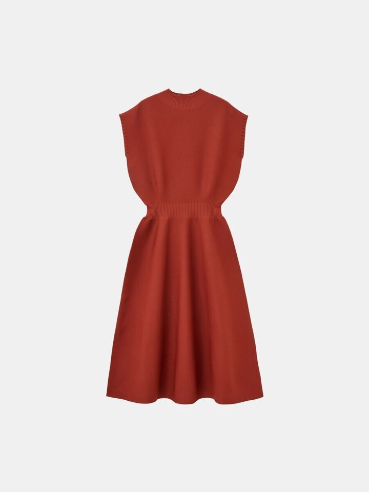 2026plst春大人女性おすすめホールガーメント（R）ボトルネックフレアワンピース