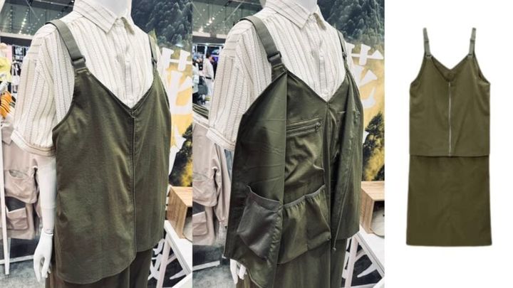 ワークマン2026年春夏レディース新製品：花粉症対策ウェアとして展示されているガーデニングハンズフリーワンピース