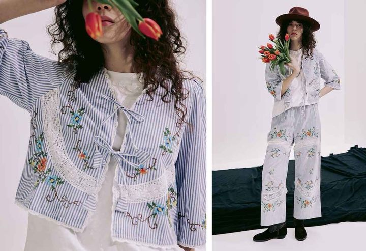 画像: 【フリーダ】 インド フラワー クロス刺繍 レース ボレロ（サックスブルー）¥13,970 （フリークス ストア） 出典：フリーダ