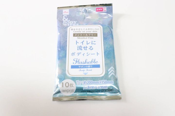 ダイソーのトイレに流せるボディシートのパッケージ