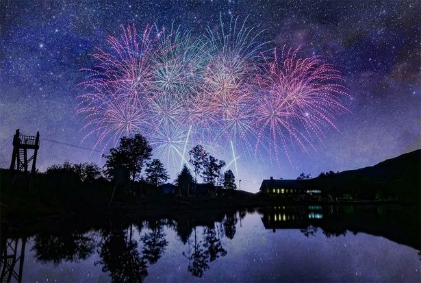 座席エリアから間近に打ち上がる花火を観覧できる / 乗鞍高原はなびりうむ 画像提供：乗鞍高原はなびりうむ