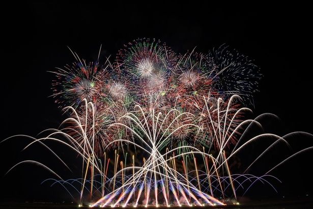 春の夜空を彩るの花火ショーのフィナーレは圧巻 / 大曲の花火－春の章－「新作花火コレクション2026/世界の花火 日本の花火」 画像提供：大曲商工会議所