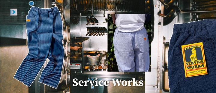 HIGH! STANDARD（ハイ！スタンダード）に、Service Works（サービスワークス）の2026年春夏新作シェフパンツが登場。ラインナップは、ブランドの定番として親しまれるクラシックモデルに加え、シアサッカー、デニム×ピンストライプの3型となっている。