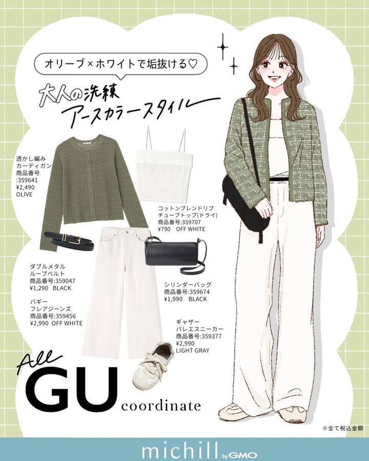 上下GU透かし編みカーディガンバギーフレアジーンズコーデ