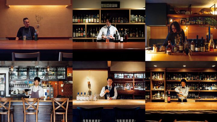 京都〈うえと salon&bar〉店主・上田太一郎、〈éperon〉店主・松浦優喜、〈bar ユリイカ〉店主・加藤夕貴、〈幾星 京都蒸溜室〉店主・織田浩彰、〈SOMEWHERE〉店主・田村弾、〈DANCE〉店主・奥野恭平