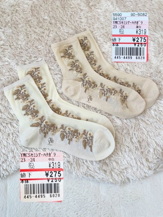 しまむら「セミシアー花柄クルーソックス」