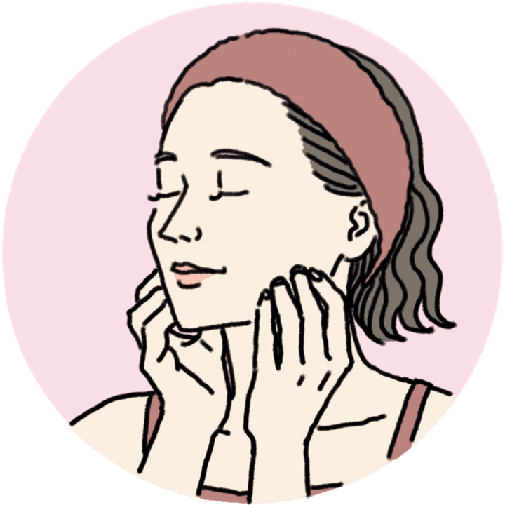 奥歯の噛み合わせの辺りに指の腹を引っかけ、左右に揺らして強張りをほぐす。